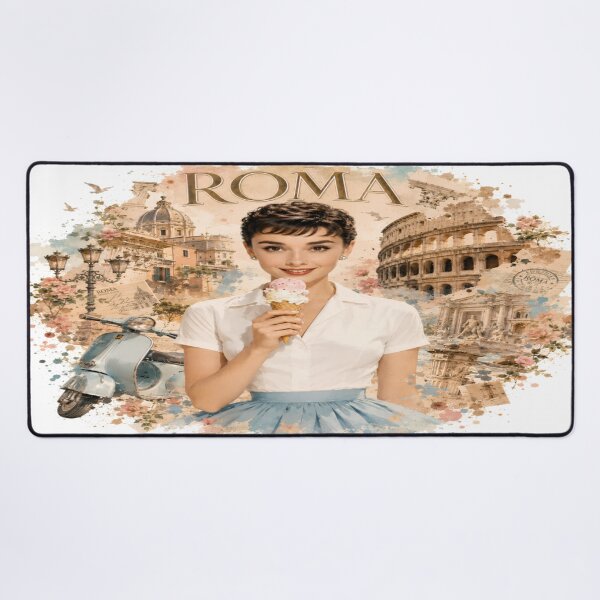 Item preview, Audrey Hepburn Rome Oversized T-Shirt, Vintage Italian Fashion & Classic Cinema Travel Collage designed and sold by DigiArt8Design.
