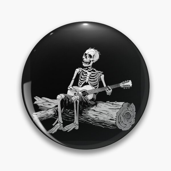 Item preview, Skeleton Guitar Player on Log Gothic Folk Music Black and White Art designed and sold by inkoutninja.