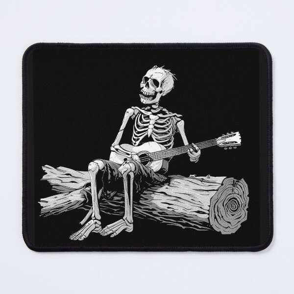 Item preview, Skeleton Guitar Player on Log Gothic Folk Music Black and White Art designed and sold by inkoutninja.