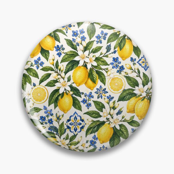 Item preview, Lemon Blossom Mediterranean Pattern – Blue & Yellow Citrus Floral designed and sold by RJACreative.