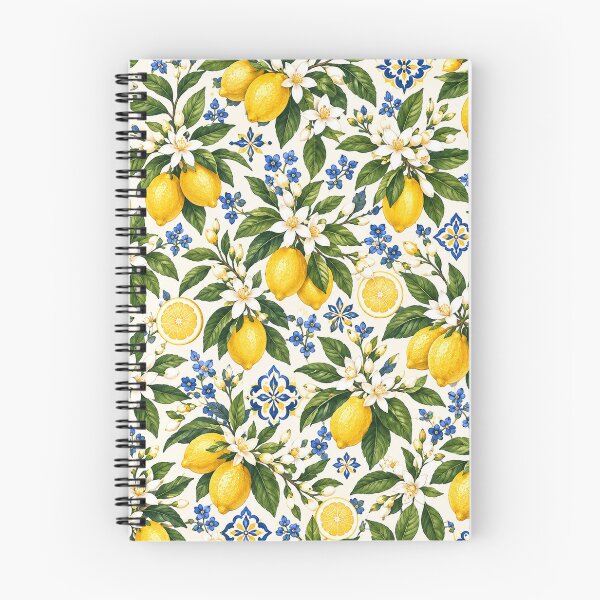 Item preview, Lemon Blossom Mediterranean Pattern – Blue & Yellow Citrus Floral designed and sold by RJACreative.