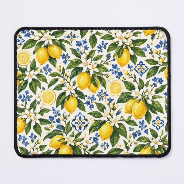 Item preview, Lemon Blossom Mediterranean Pattern – Blue & Yellow Citrus Floral designed and sold by RJACreative.