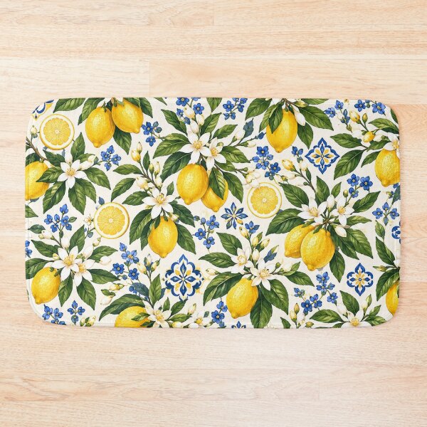 Item preview, Lemon Blossom Mediterranean Pattern – Blue & Yellow Citrus Floral designed and sold by RJACreative.