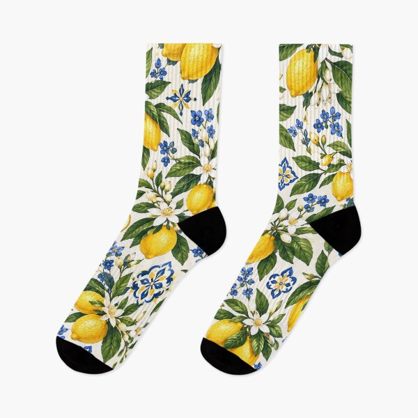Item preview, Lemon Blossom Mediterranean Pattern – Blue & Yellow Citrus Floral designed and sold by RJACreative.