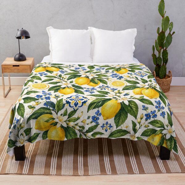 Item preview, Lemon Blossom Mediterranean Pattern – Blue & Yellow Citrus Floral designed and sold by RJACreative.
