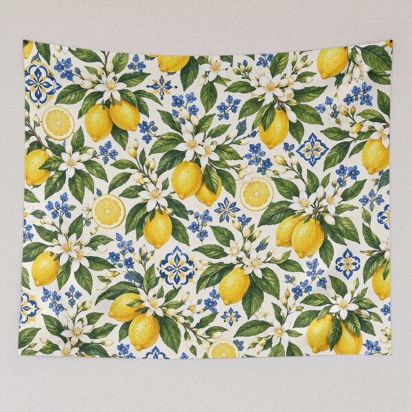 Item preview, Lemon Blossom Mediterranean Pattern – Blue & Yellow Citrus Floral designed and sold by RJACreative.