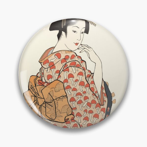 Item preview, Oiran in Mushroom Pattern Kimono — Ukiyo-e Style Art designed and sold by derideriworks.