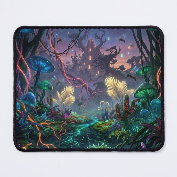 Item preview, Bioluminescent Psychedelic Alien Jungle Temple Night Scene designed and sold by KreatoLab.