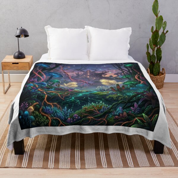 Item preview, Bioluminescent Psychedelic Alien Jungle Temple Night Scene designed and sold by KreatoLab.