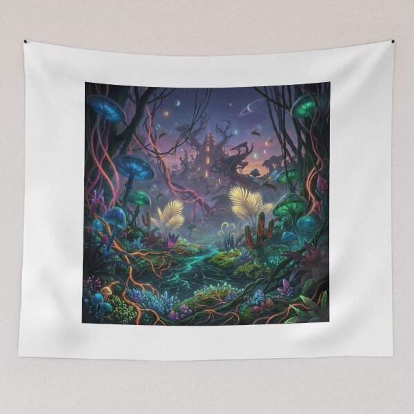 Item preview, Bioluminescent Psychedelic Alien Jungle Temple Night Scene designed and sold by KreatoLab.