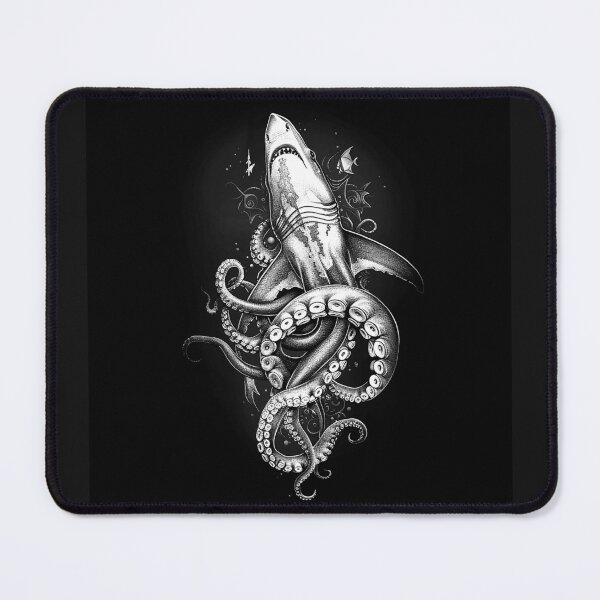 Item preview, Shark and Octopus Battle Dark Nautical Sea Monster Art designed and sold by inkoutninja.