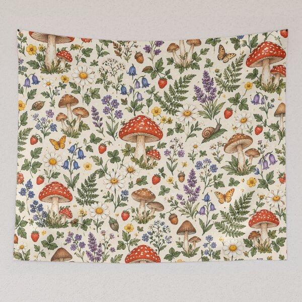 Item preview, Mushroom & Wildflower Cottagecore Pattern – Woodland Botanical designed and sold by RJACreative.