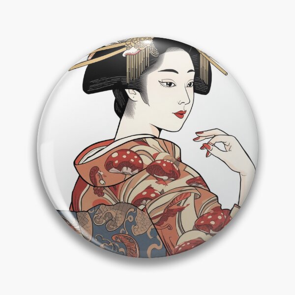Item preview, Elegant Oiran in Mushroom Kimono — Ukiyo-e Portrait Art designed and sold by derideriworks.
