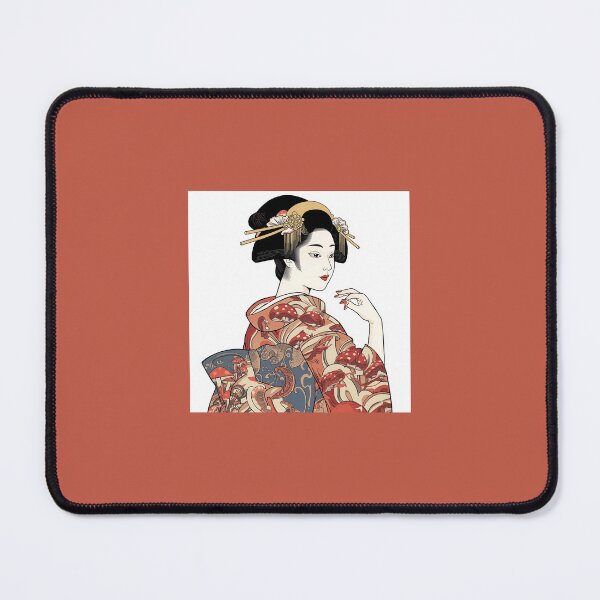 Item preview, Elegant Oiran in Mushroom Kimono — Ukiyo-e Portrait Art designed and sold by derideriworks.
