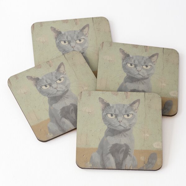 Item preview, Unimpressed Russian Blue Folk Cat designed and sold by PictorialWhimsy.