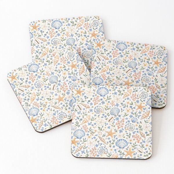 Item preview, Coastal Shells & Tiny Flowers Pattern – Beach Botanical Nautical designed and sold by RJACreative.