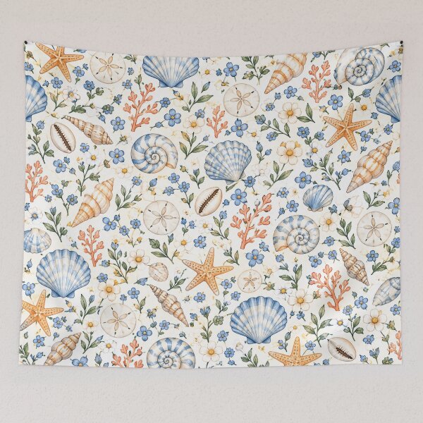 Item preview, Coastal Shells & Tiny Flowers Pattern – Beach Botanical Nautical designed and sold by RJACreative.