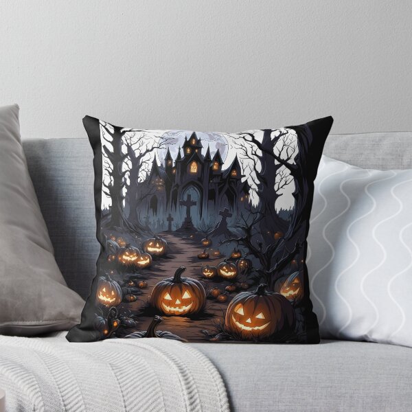 Item preview, Spooky Halloween Pumpkin Patch & Gothic Castle illustration designed and sold by sabartgunpla.