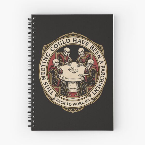 Item preview, Skeleton Meeting Parchment Office Humor Badge designed and sold by SplashTastic.