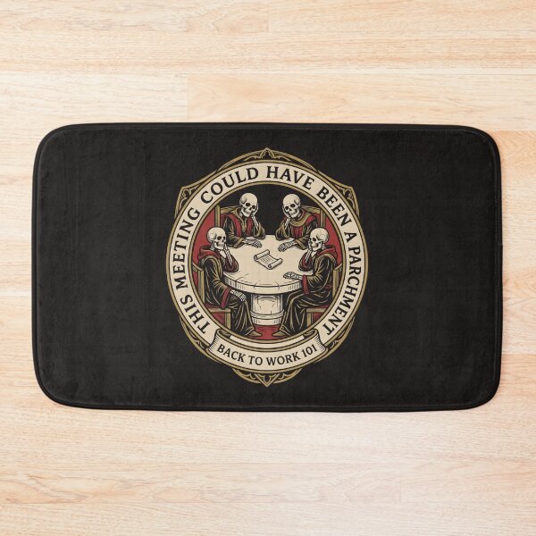Item preview, Skeleton Meeting Parchment Office Humor Badge designed and sold by SplashTastic.