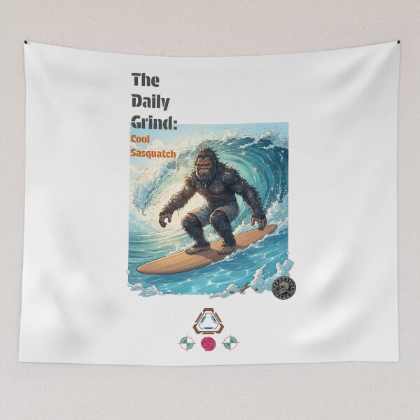 Item preview, Bigfoot Surfing A Wave Retro Comic Cartoon Cryptid Yeti Surfboard Art designed and sold by Whimsy Trail Co.