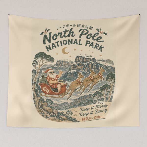Item preview, North Pole National Park Aussie Christmas Santa Kangaroo Sleigh Blue Mountains designed and sold by Yellowriversss.