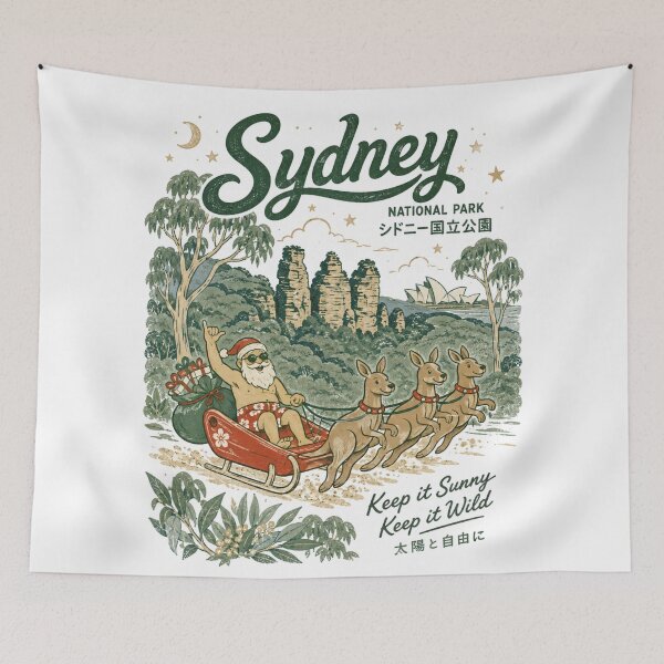 Item preview, Sydney National Park Aussie Summer Christmas Santa Kangaroo Sleigh Three Sisters designed and sold by Yellowriversss.