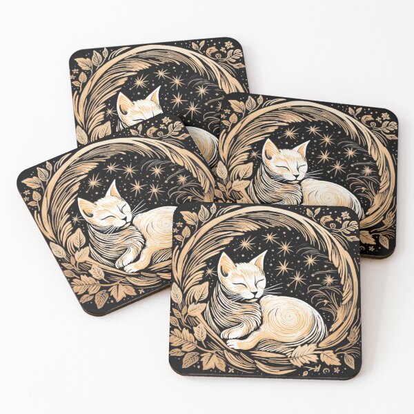 Item preview, Cat Sleeping Woodcut Print designed and sold by Myra365Art.