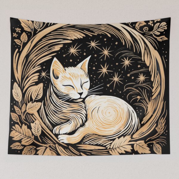 Item preview, Cat Sleeping Woodcut Print designed and sold by Myra365Art.