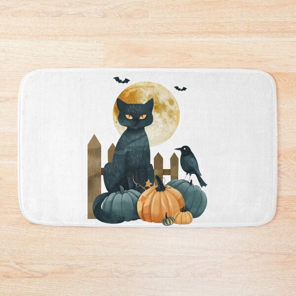 Item preview, Black Cat with Pumpkins Harvest Moon Art designed and sold by DreamelleStudio.