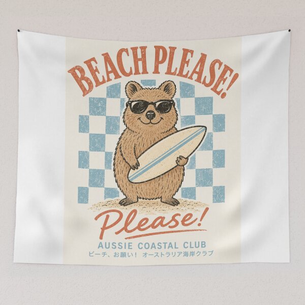 Item preview, Beach Please! Aussie Coastal Club Quokka Surfboard Checkerboard Retro designed and sold by Yellowriversss.