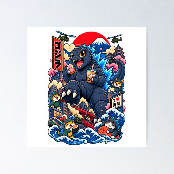 Aperçu de l'œuvre Catzilla – Chat Kaiju japonais Kawaii créée et vendue par Pandaburba.