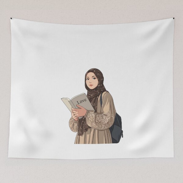 Item preview, Modern Hijabi Student Reading Love Book Warm Aesthetic illustration designed and sold by sabartgunpla.