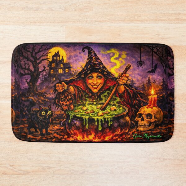 Item preview, Halloween Witch Brewing Stew – Spooky Full‑Moon Cauldron Cartoon Art designed and sold by The Art Queen Of Michigan .