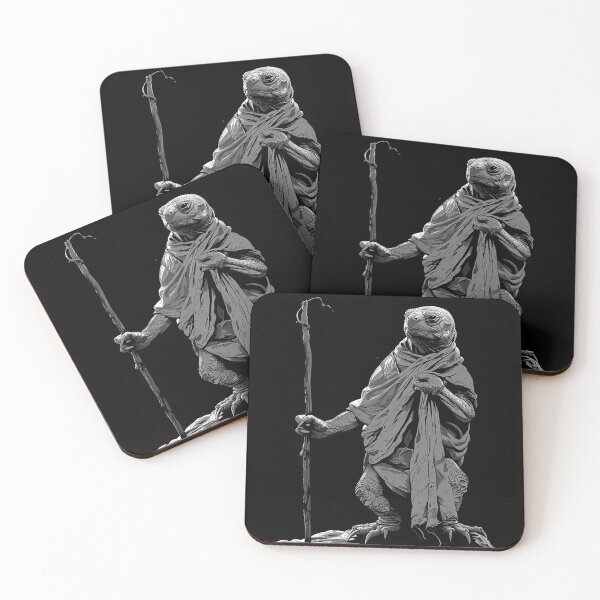 Item preview, Mystic Tortoise Monk with Staff Dark Fantasy Reptile Art designed and sold by inkoutninja.