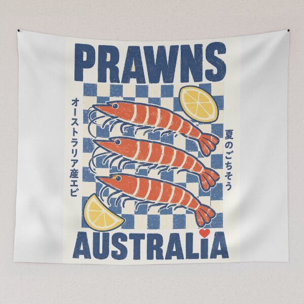 Item preview, Prawns Australia Retro Aussie Tiger Prawn Seafood Checkerboard Lemon designed and sold by Yellowriversss.