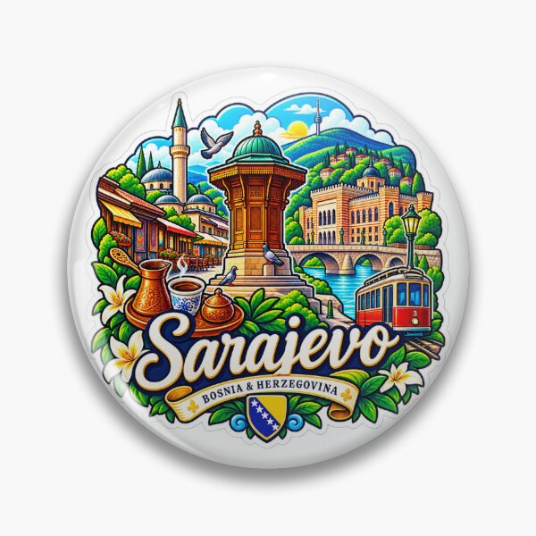 Item preview, Sarajevo Bosnia & Herzegovina Colorful City Travel Sticker designed and sold by ChicClicker.