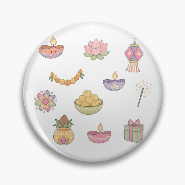 Item preview, Cute Diwali Festival Set with Diyas Lotus Rangoli and Festive Lights designed and sold by VikArt7.