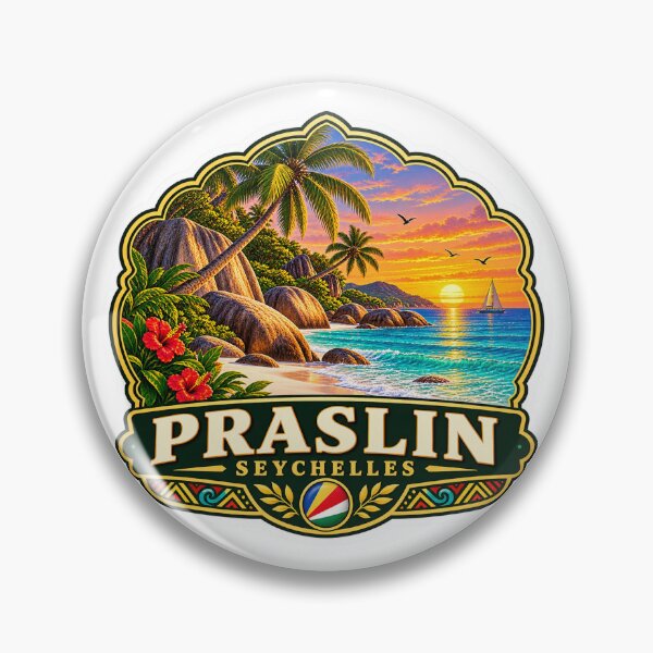 Item preview, Praslin Seychelles Tropical Island Vintage Travel Badge designed and sold by ChicClicker.