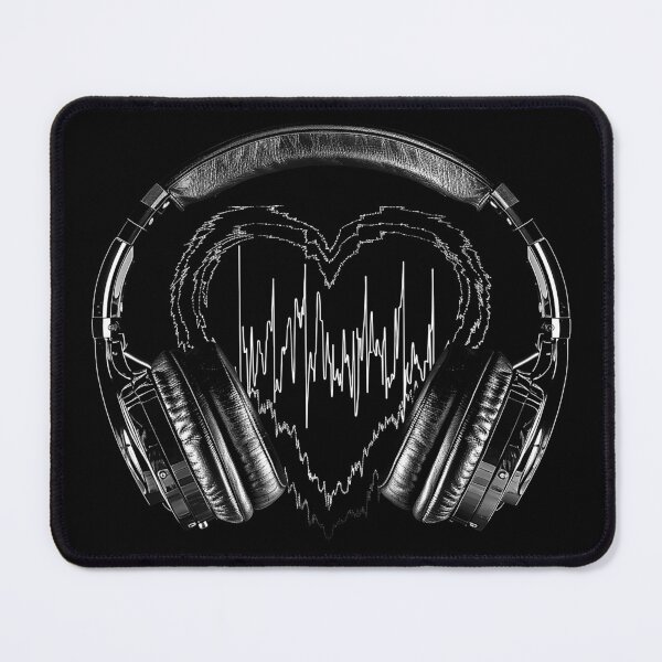 Item preview, Headphones Heartbeat Waveform Music Lover Black and White Art designed and sold by inkoutninja.