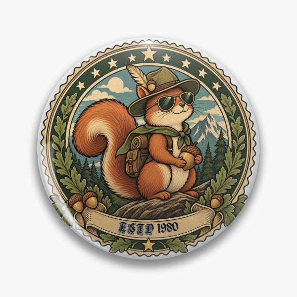 Item preview, Vintage Ranger Squirrel Emblem – Retro Camping Badge Design designed and sold by Inkora_CC.