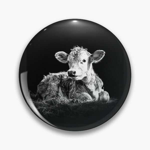 Item preview, Baby Calf Portrait Cute Farm Animal Black and White Art designed and sold by inkoutninja.