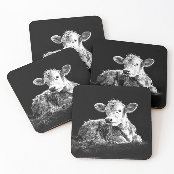 Item preview, Baby Calf Portrait Cute Farm Animal Black and White Art designed and sold by inkoutninja.