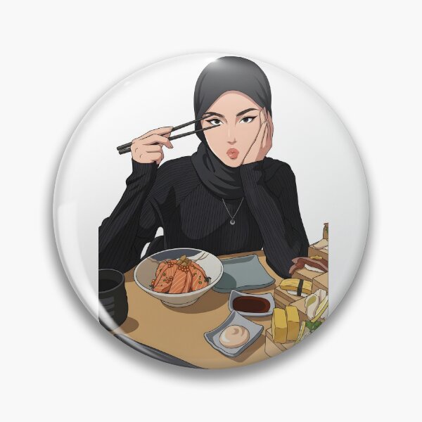 Item preview, Japanese Food & Sushi Feast Chic Hijab Girl hand draw Illustration designed and sold by sabartgunpla.