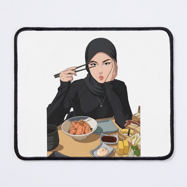 Item preview, Japanese Food & Sushi Feast Chic Hijab Girl hand draw Illustration designed and sold by sabartgunpla.