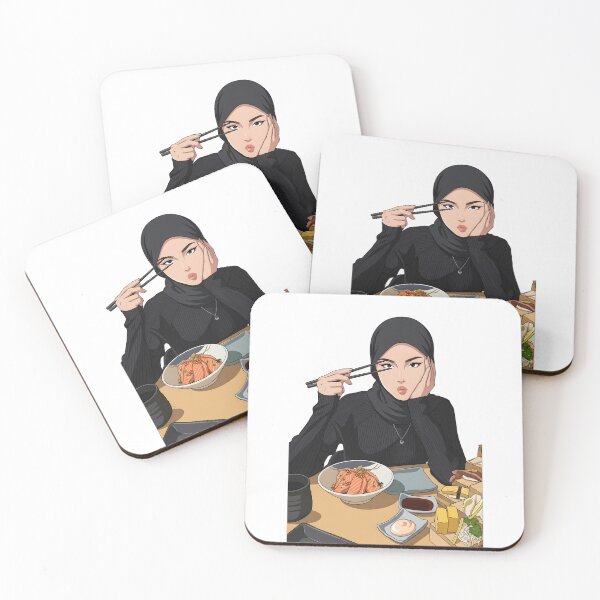 Item preview, Japanese Food & Sushi Feast Chic Hijab Girl hand draw Illustration designed and sold by sabartgunpla.
