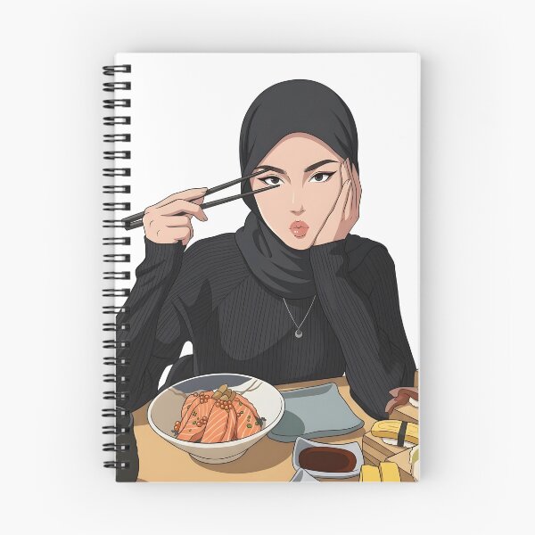 Item preview, Japanese Food & Sushi Feast Chic Hijab Girl hand draw Illustration designed and sold by sabartgunpla.