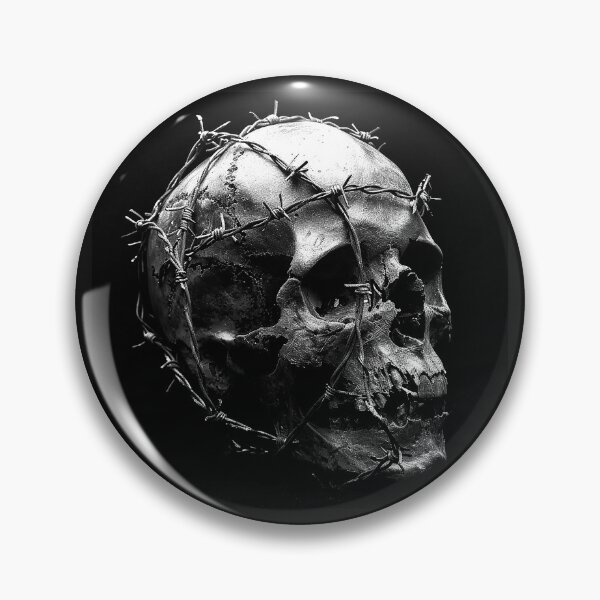 Item preview, Barbed Wire Skull Gothic Macabre Memento Mori Black and White Art designed and sold by inkoutninja.