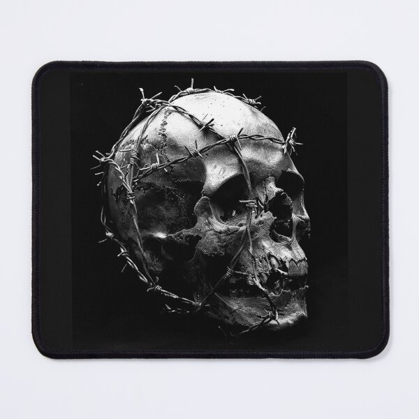 Item preview, Barbed Wire Skull Gothic Macabre Memento Mori Black and White Art designed and sold by inkoutninja.