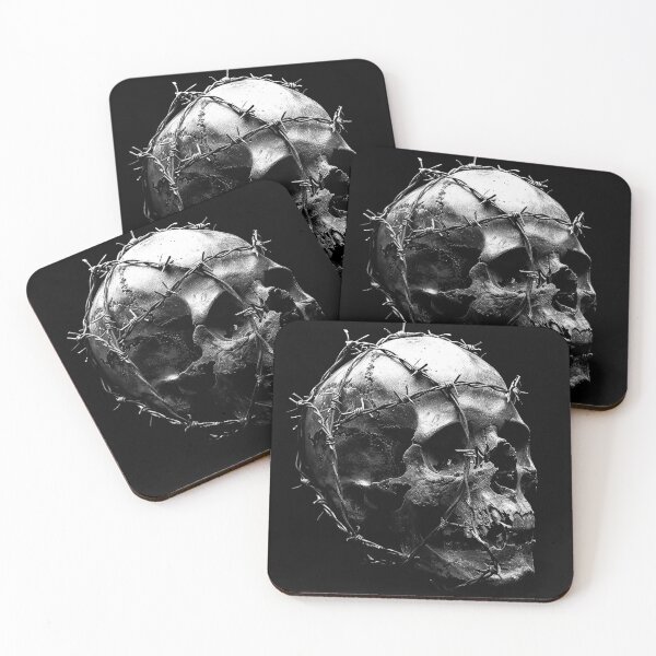 Item preview, Barbed Wire Skull Gothic Macabre Memento Mori Black and White Art designed and sold by inkoutninja.